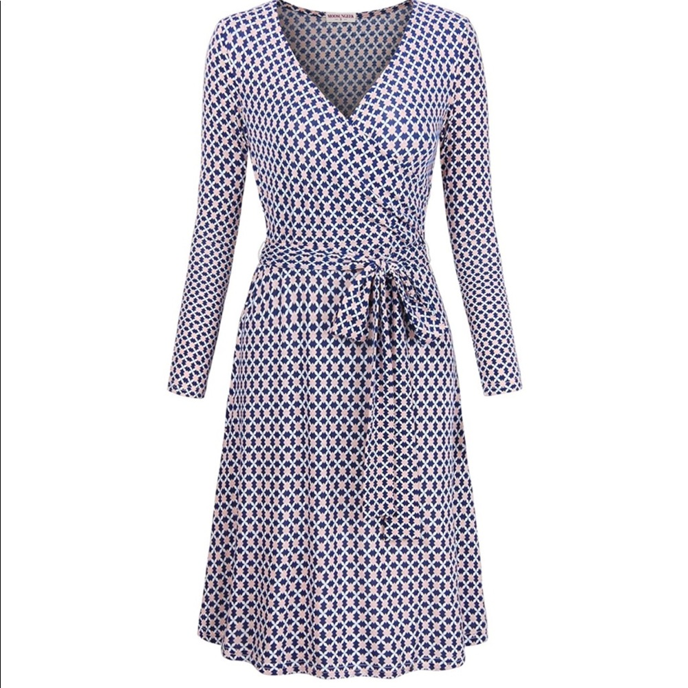 MOOSUNGEEK Long Sleeve Deep V-Neck Wrap Dress with Belt